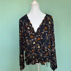 Floral V-Neck Women's Top - Black